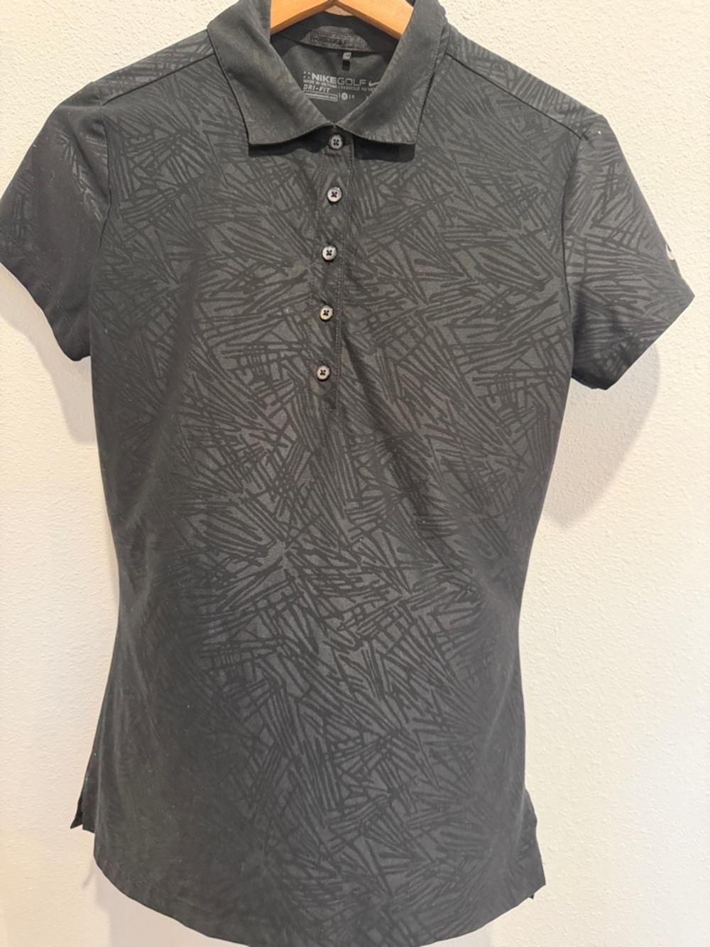 Nike Black Short Sleeve Dri-fit Golf Polo with Subtle Pattern